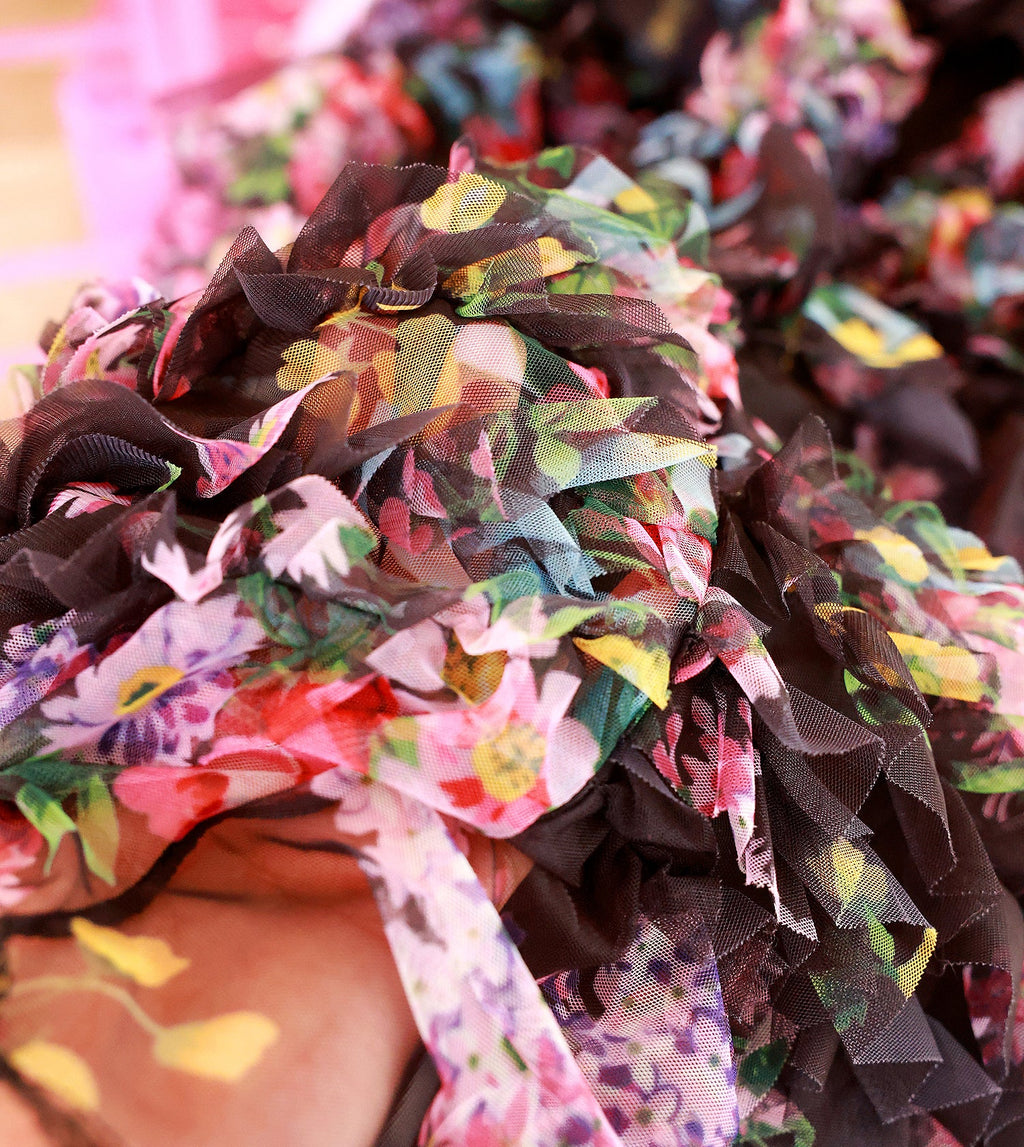 Luxury Floral Dog Dress with Ruffled Skirt & Pink Bow