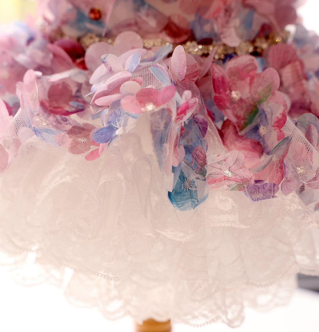 Handmade Pastel Floral Pet Dress with Pearl Collar & Lace Tutu - Party Outfit