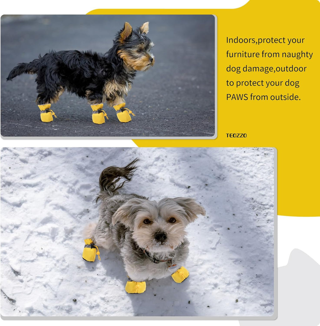 Waterproof Reflective Dog Boots – Winter Warm Anti-Slip Pet Shoes with Adjustable Drawstring, for Small Dogs & Puppies (Set of 4)