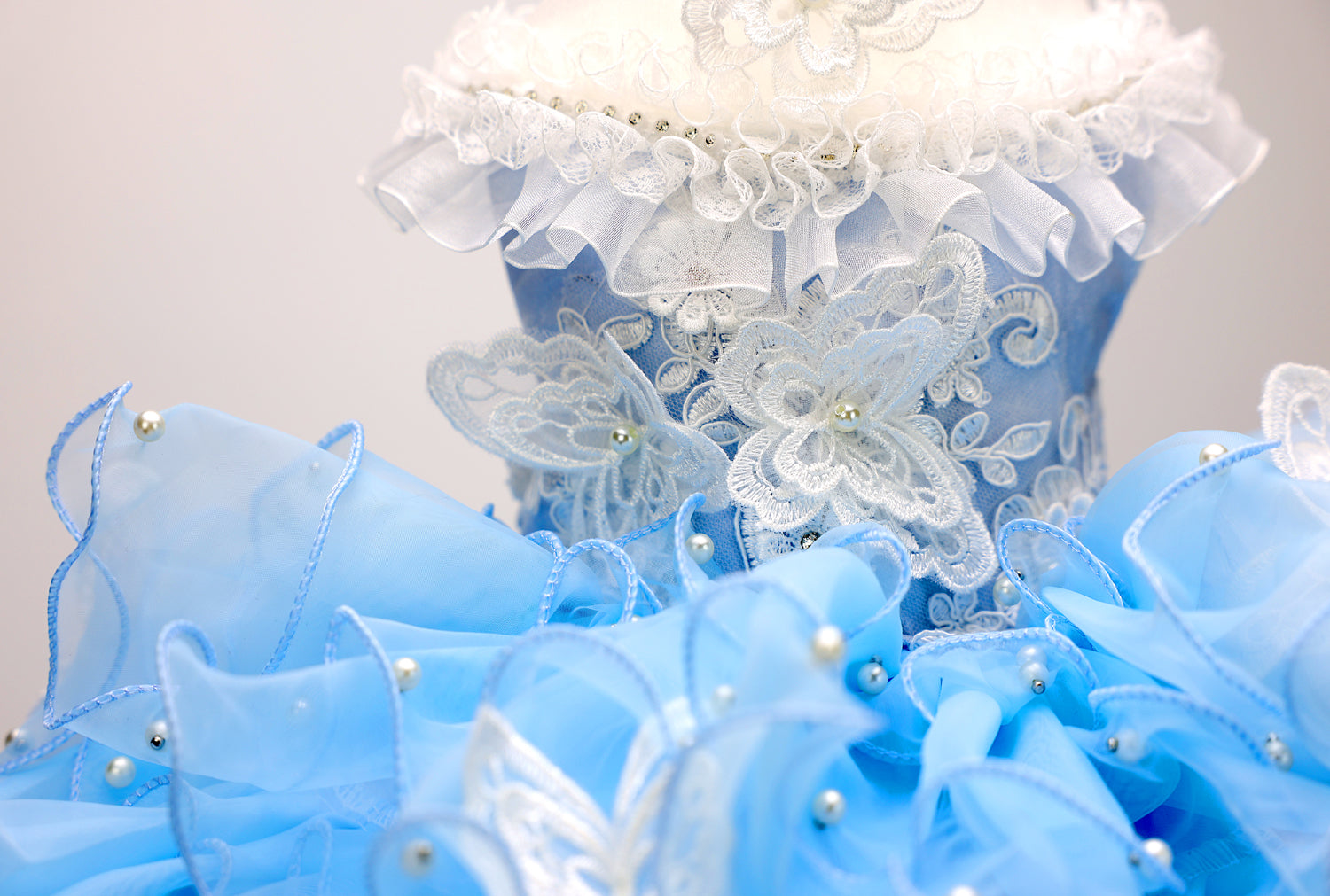 Handmade Luxury Pet Gown Trailing Dress Blue Chiffon Dog Gown Dog Dress