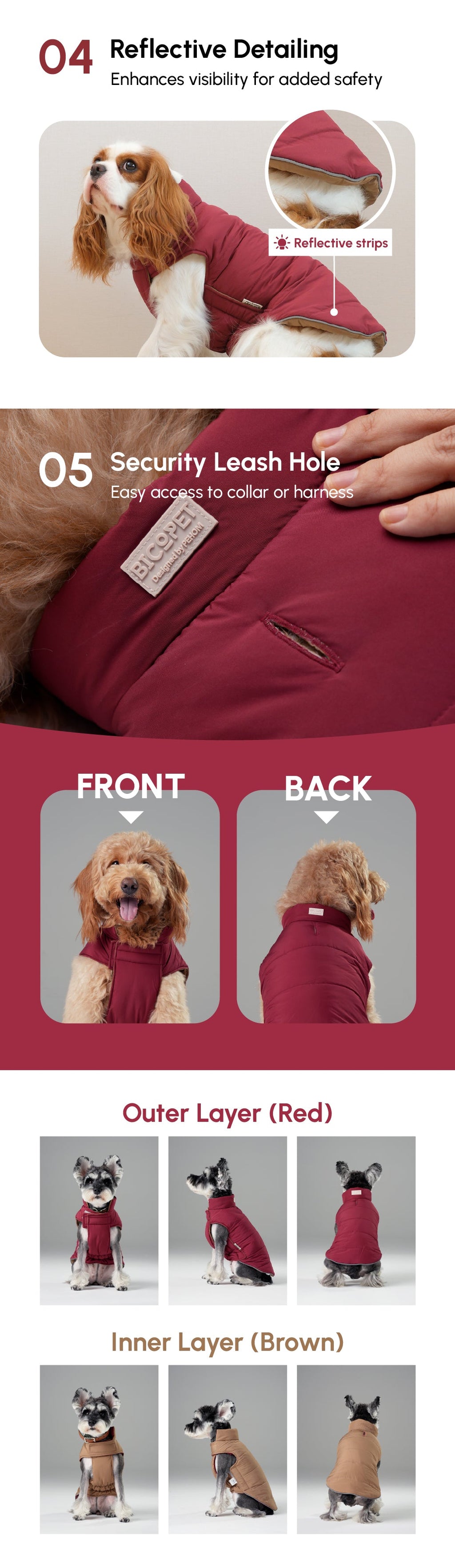 Doudoune réversible pour chien - Rouge Marron