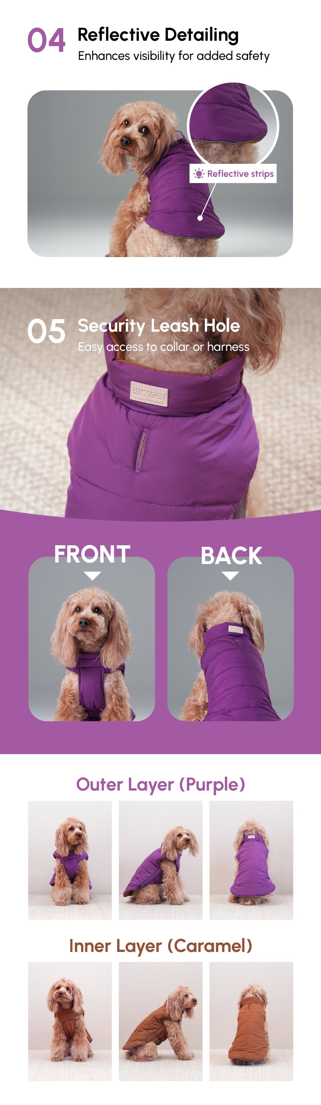 Gilet réversible pour chien - Violet Caramel