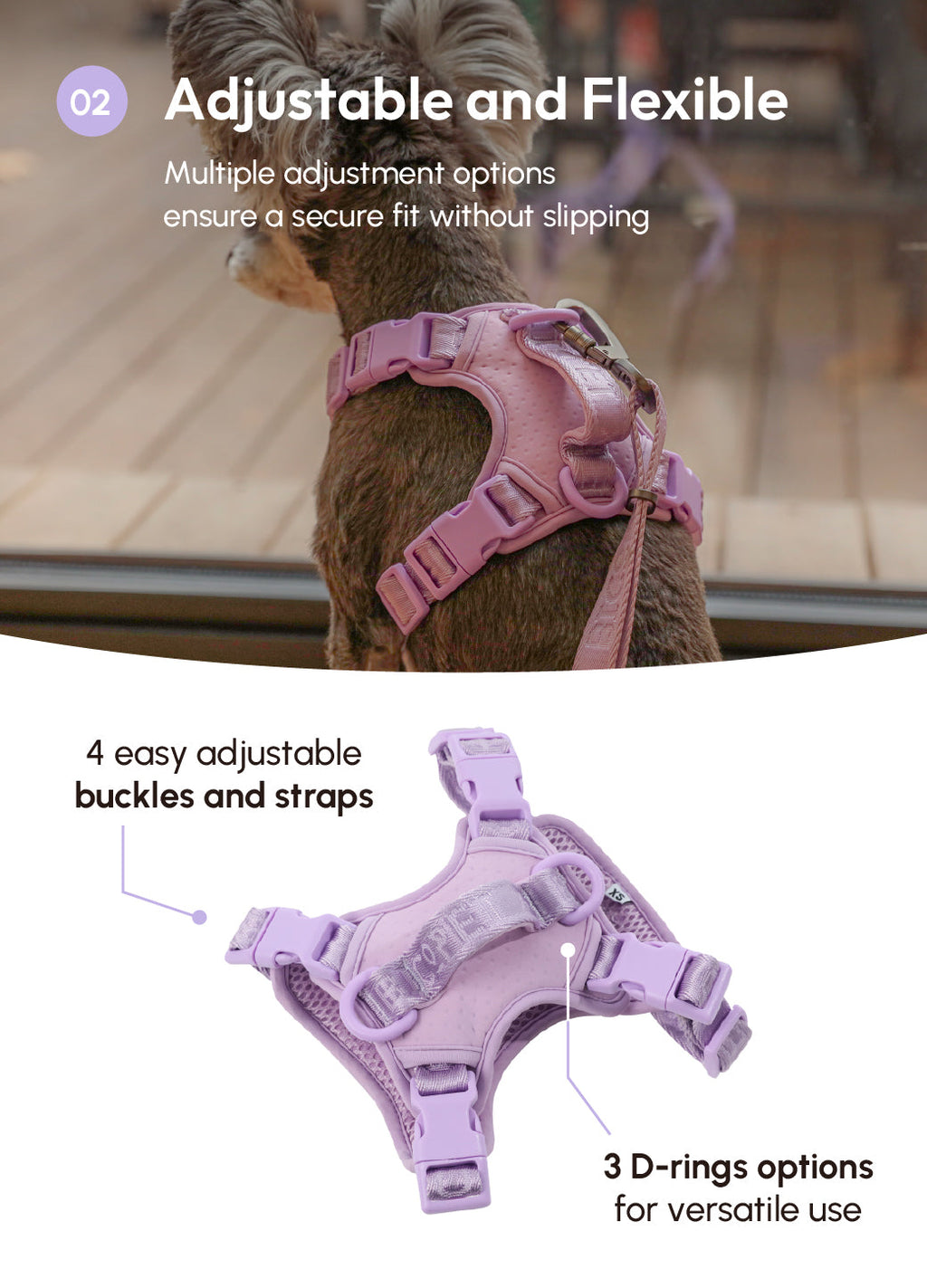 HARNAIS POUR ANIMAUX DE COMPAGNIE ANTI-TRACTION - VIOLET MENTHE