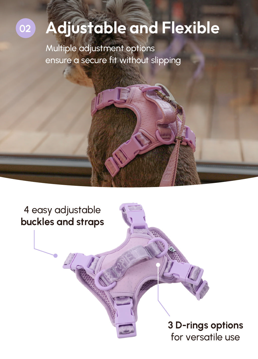 HARNAIS POUR ANIMAUX DE COMPAGNIE ANTI-TRACTION - VIOLET MENTHE