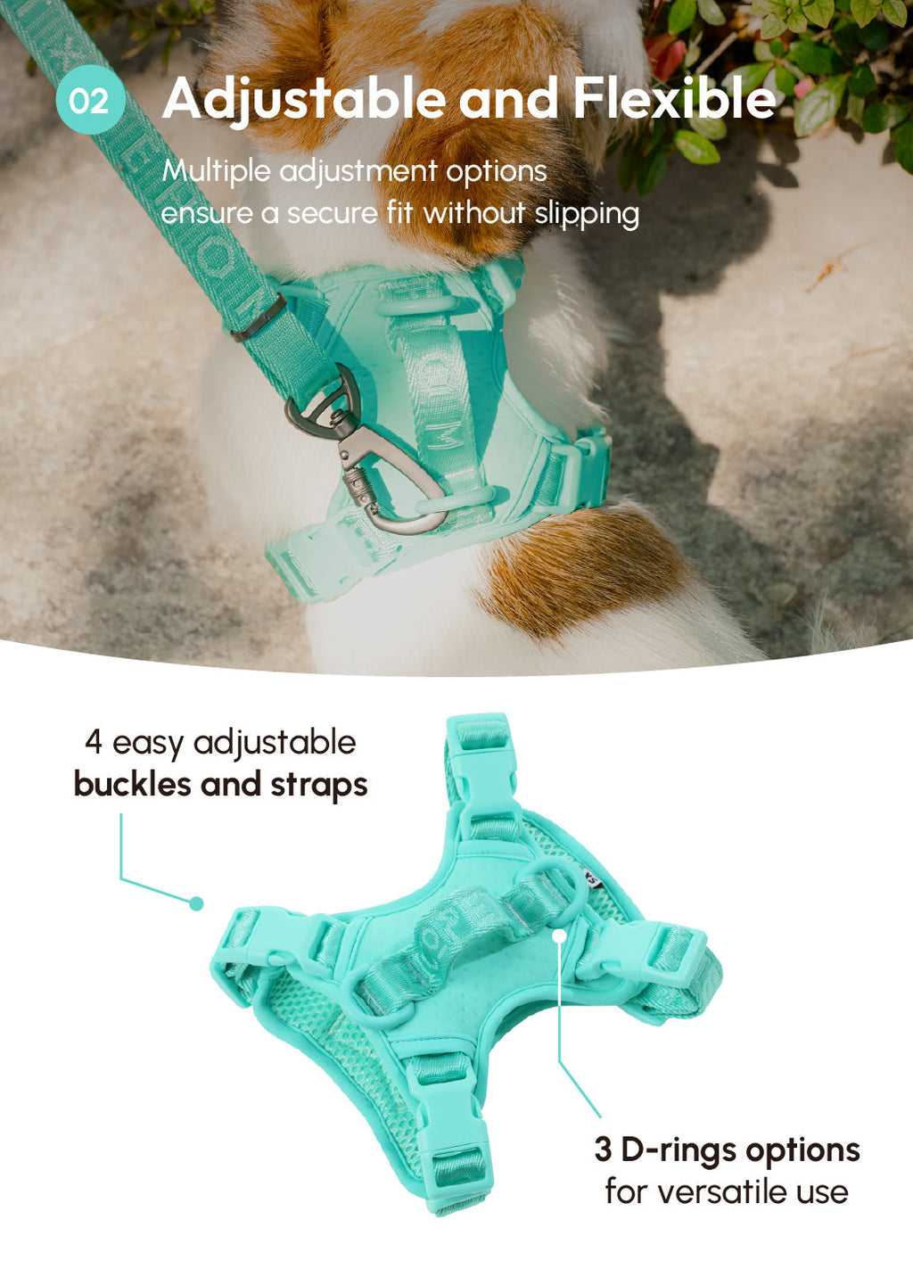 HARNAIS POUR ANIMAUX ANTI-TRACTION - VERT MENTHE
