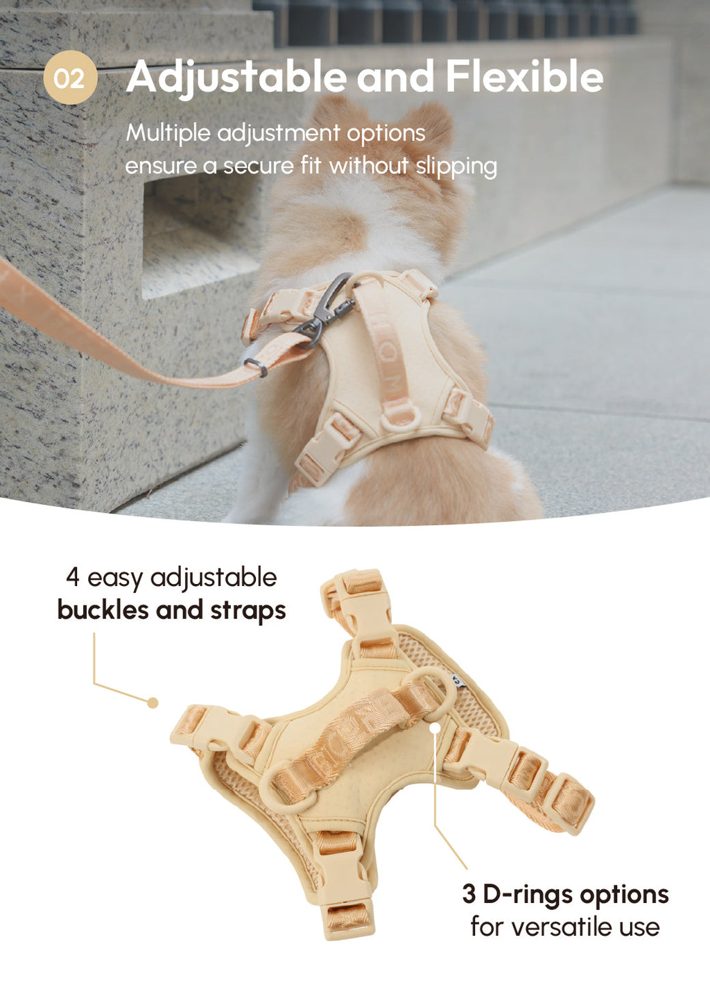 HARNAIS ANTI-TRACTION ACTIF POUR ANIMAL DE COMPAGNIE - ABRICOT