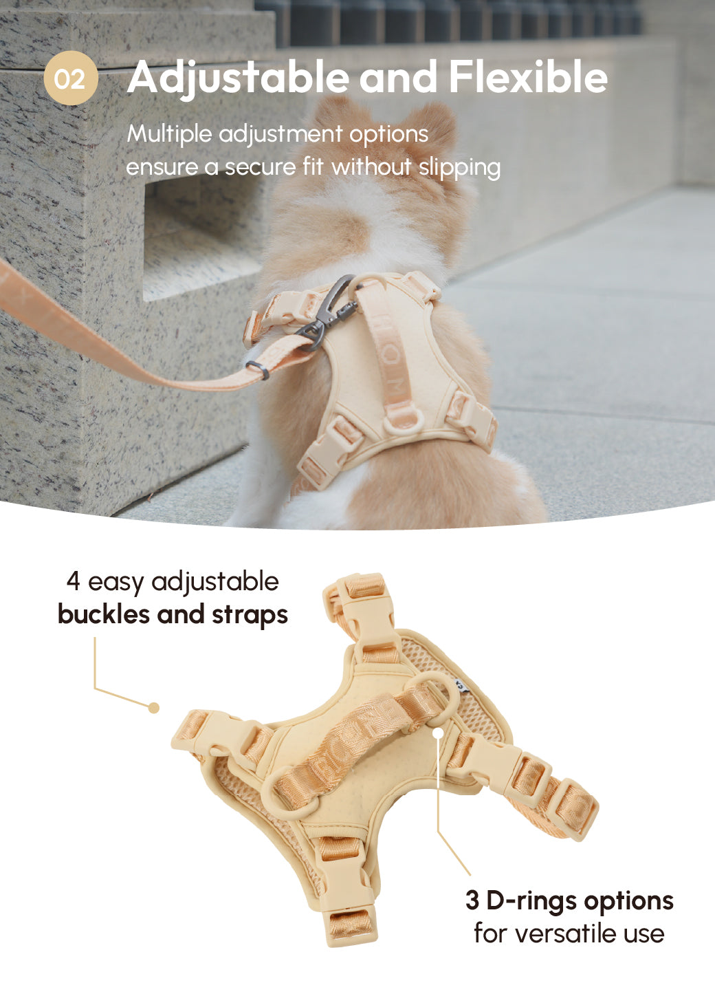 HARNAIS ANTI-TRACTION ACTIF POUR ANIMAL DE COMPAGNIE - ABRICOT