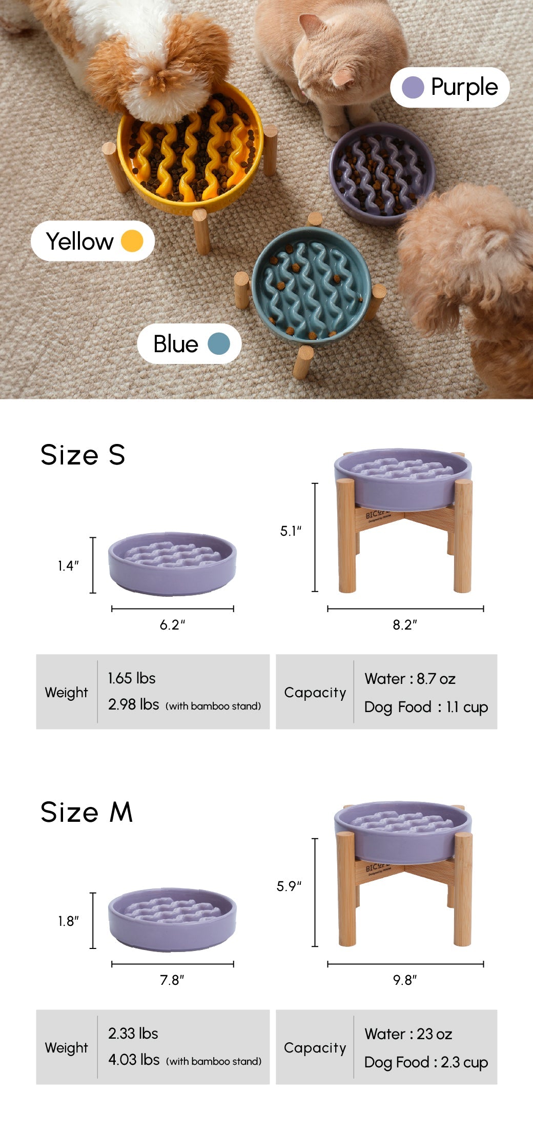 [Macaroni] Gamelles Lente Absorption pour Chien - Jaune / Bleu Glacé / Violet