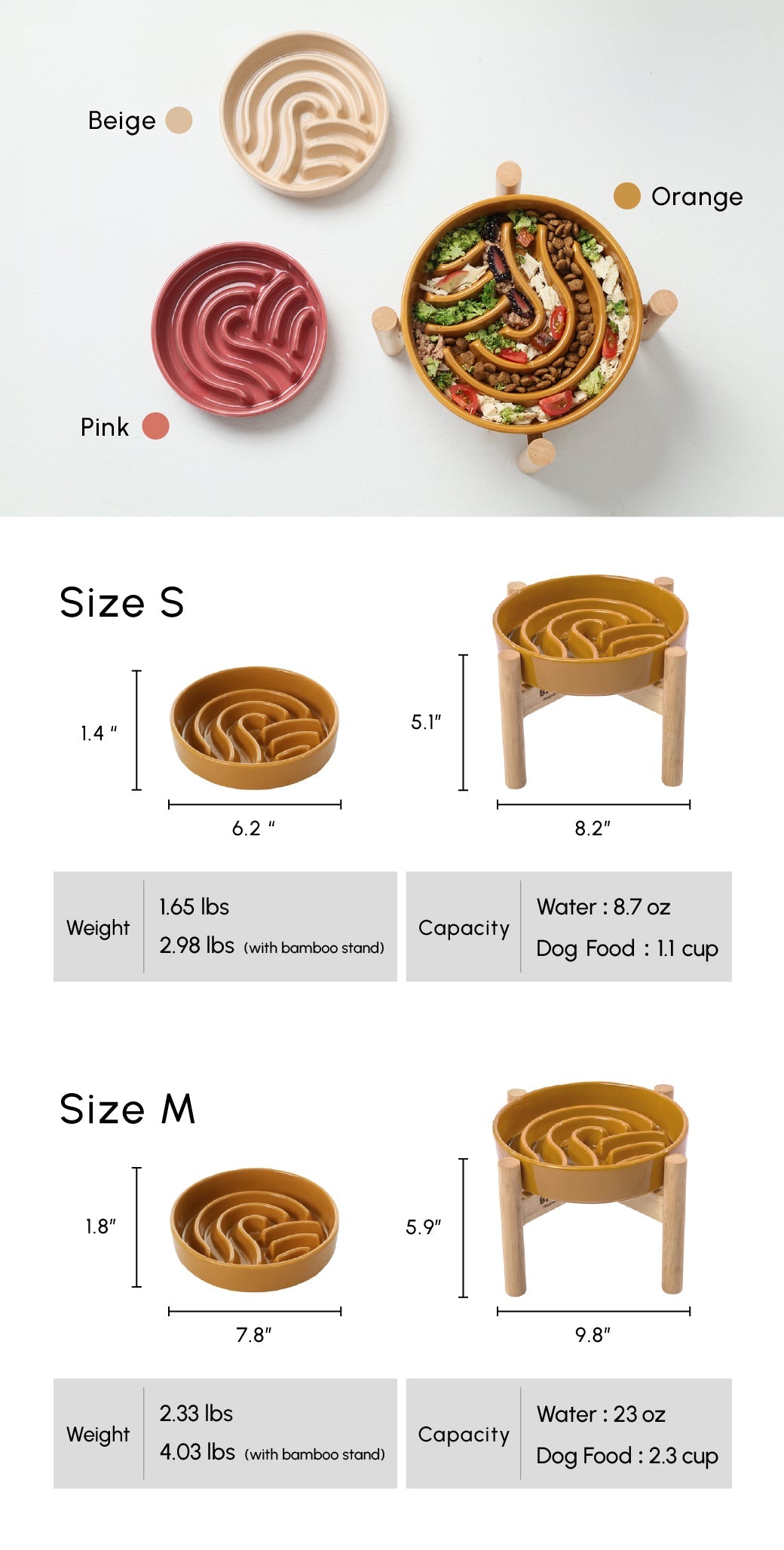 [Wave] Gamelles anti-glouton pour chien - Rose / Beige / Orange