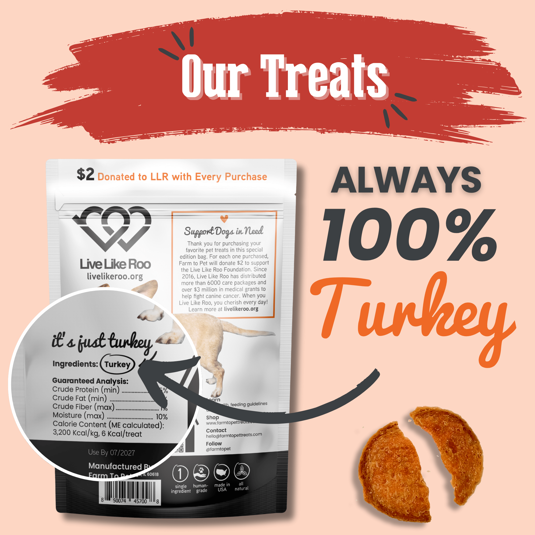 Friandises pour chiens Live Like Roo Turkey Chips | Des friandises qui font la différence