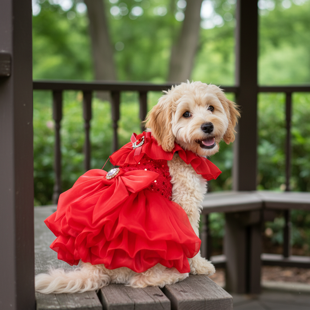 Dog Dress Red Princess with Layered Tulle Skirt