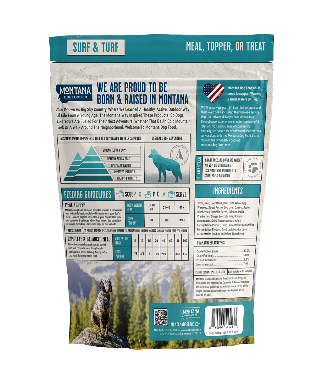 Alimentation d'Aventure Crue Lyophilisée Sans Céréales Terre & Mer (pour Chien)