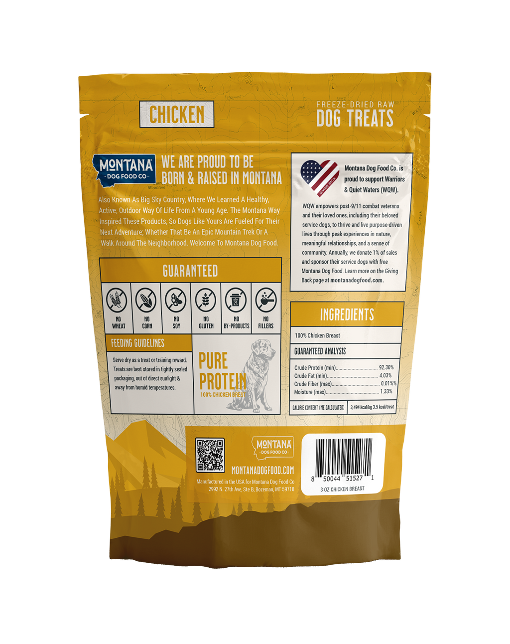 Poitrine de poulet lyophilisée crue, friandises pour chiens 85g