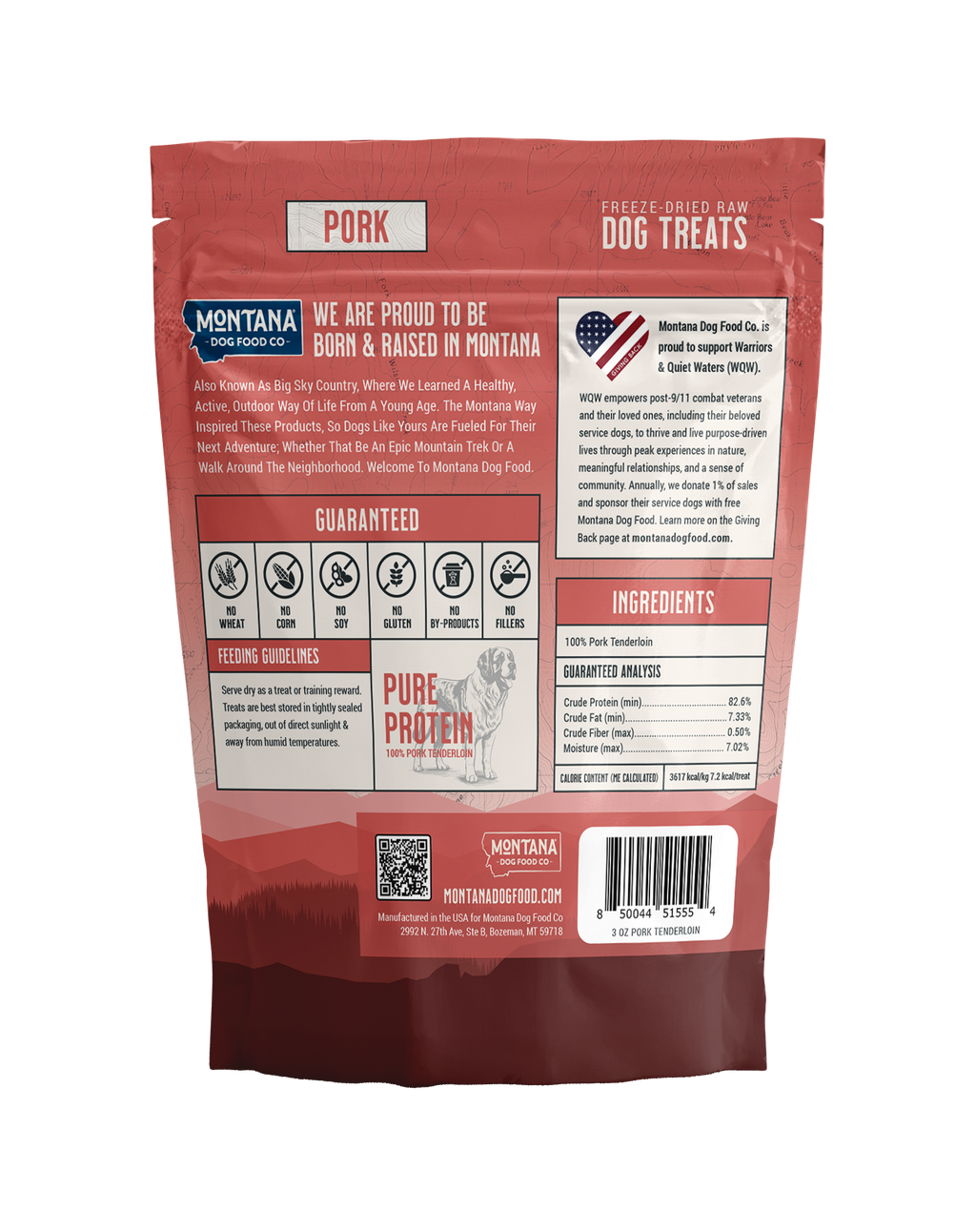 Friandises de porc lyophilisées crues pour chiens 3 oz