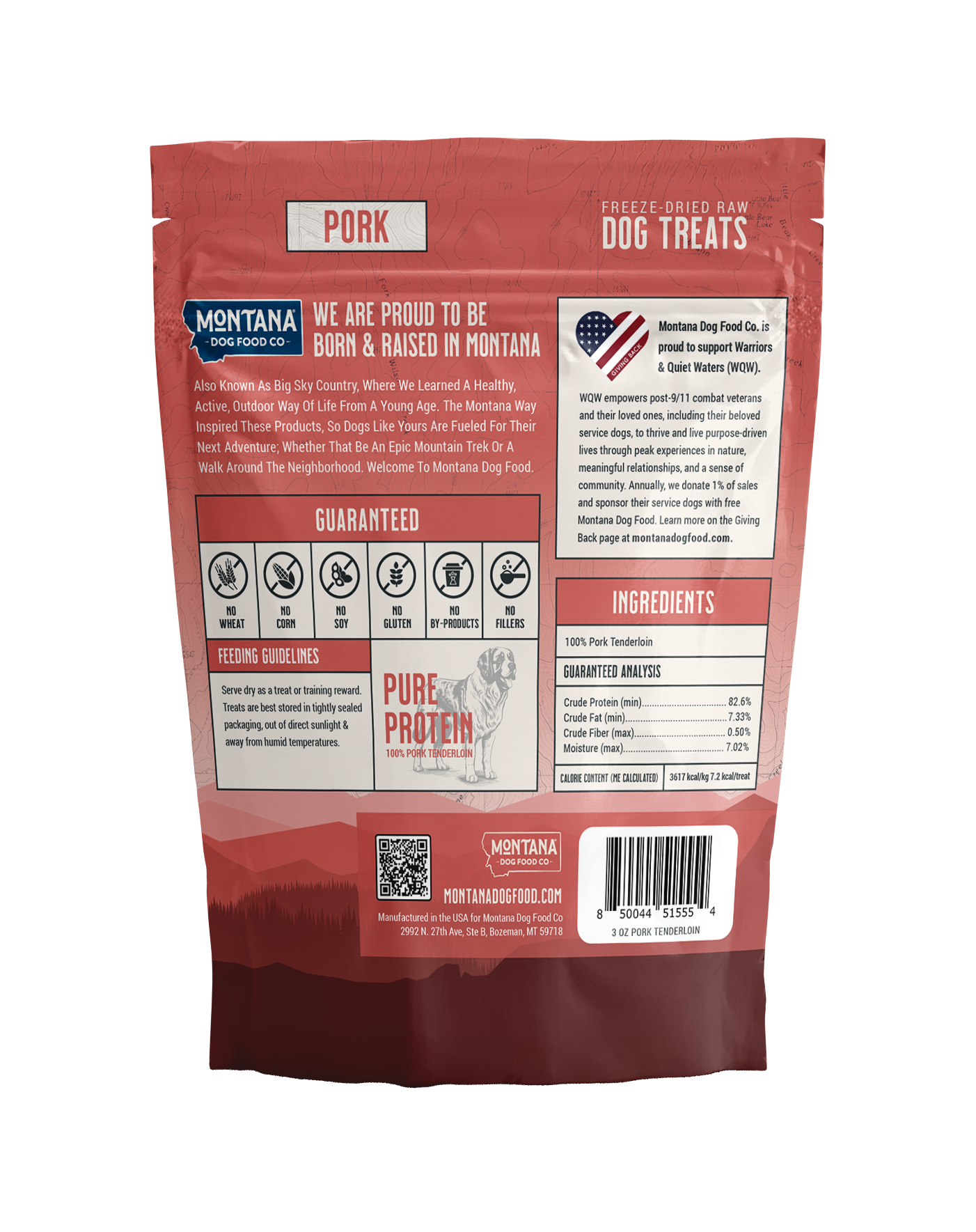 Friandises de porc lyophilisées crues pour chiens 3 oz