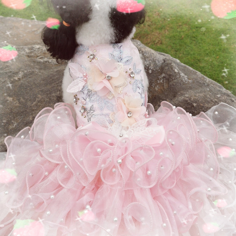 Luxury Dog Wedding Dress Pink Ball Gown
