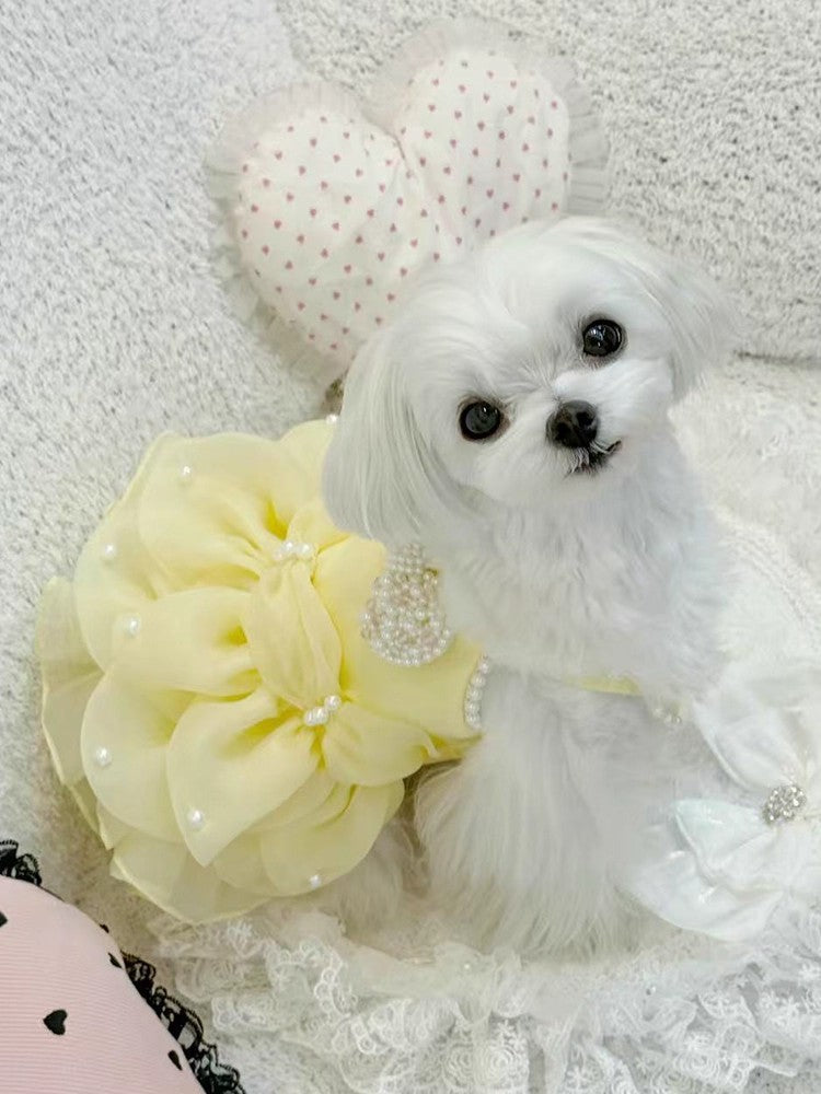 Handmade Elegant Yellow Pearl Princess Dress
