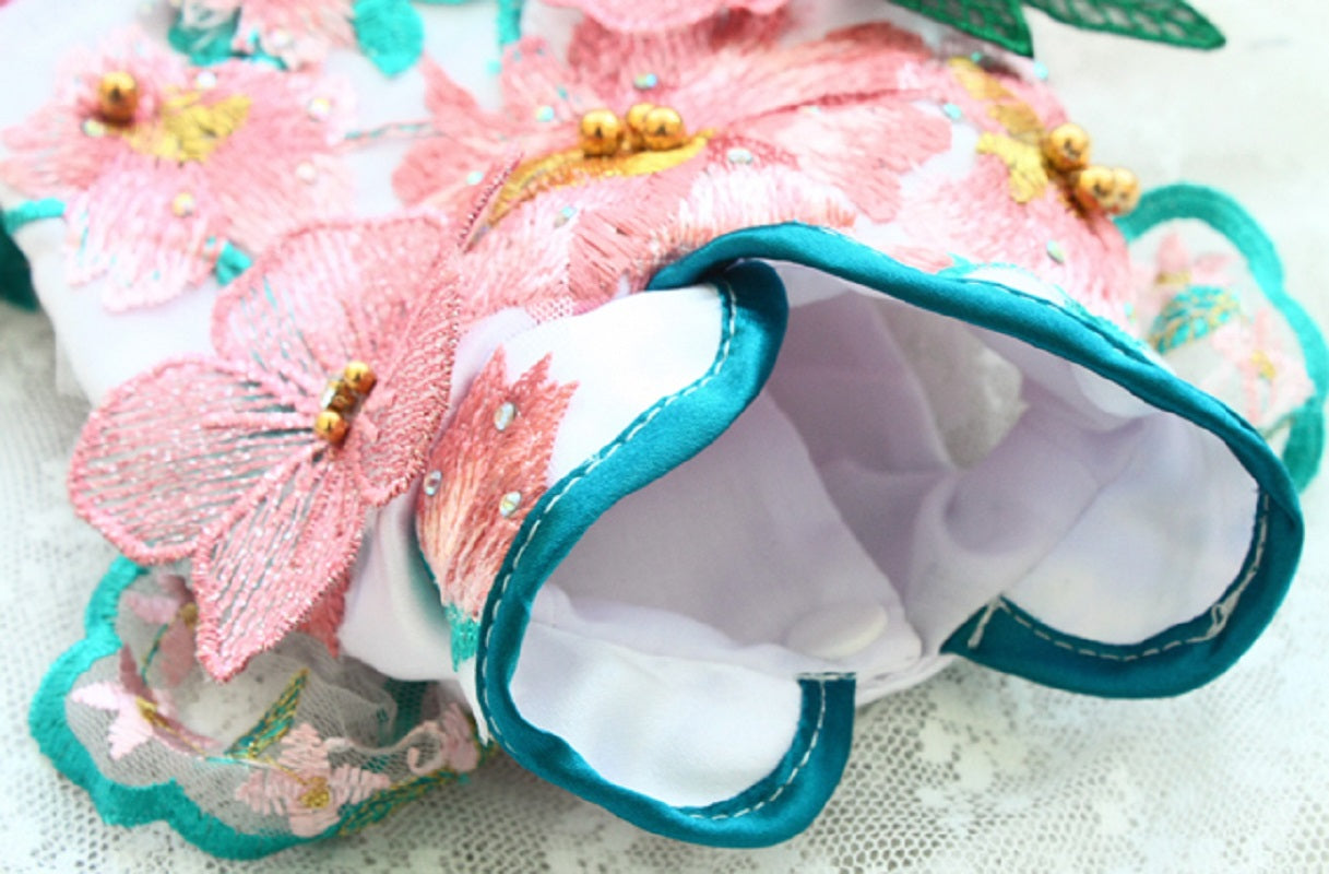 Handmade Dog Clothes Peony Pavilion Light Silk Embroidery Pet Dress