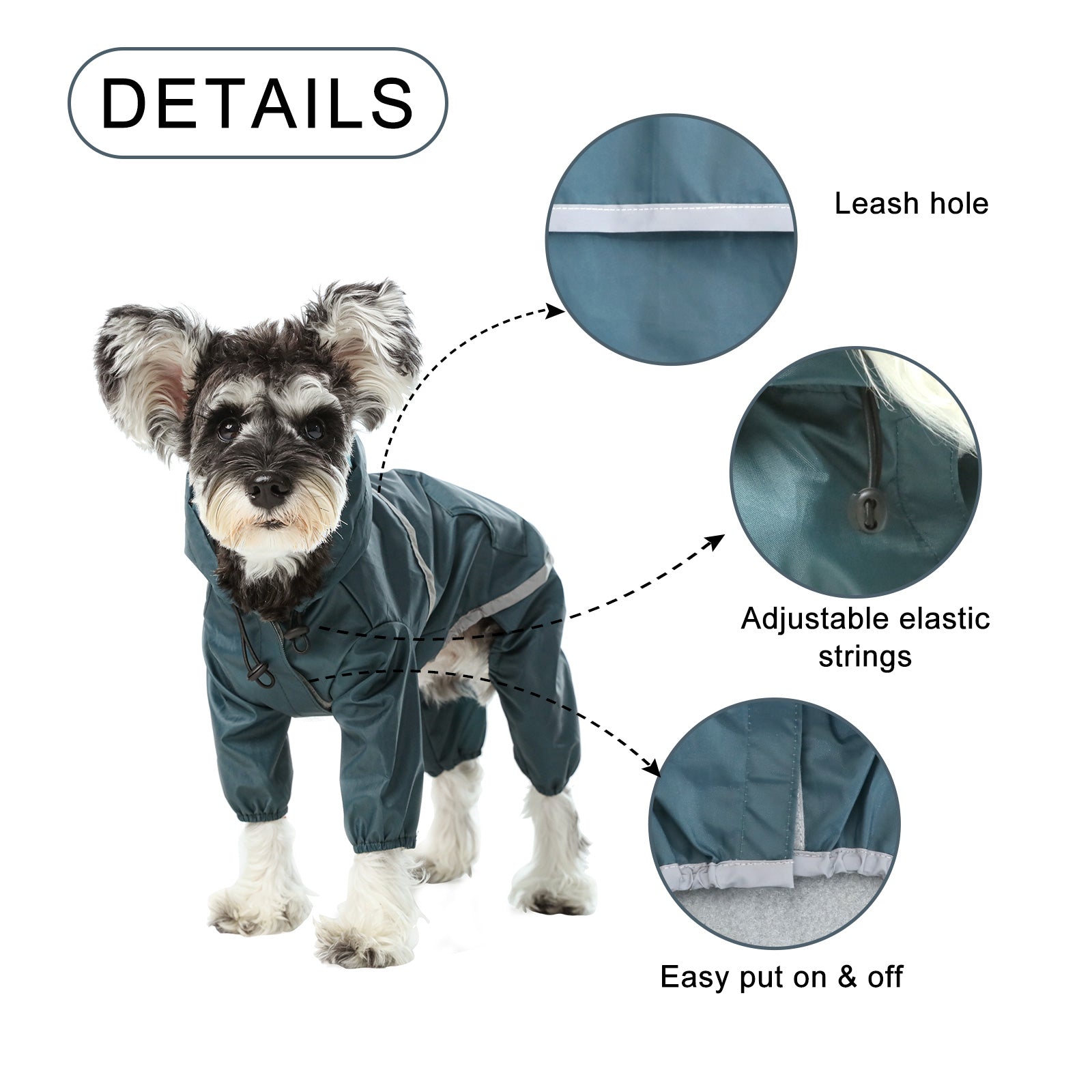 Veste imperméable à capuche intégrale ultralégère pour chien - Bleu