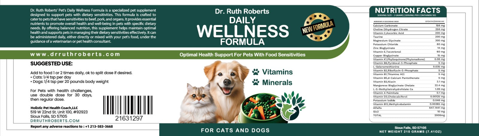 Formule Quotidienne de Bien-être pour Animaux de Compagnie - Pour Animaux Souffrant d'Allergie au Porc/Bœuf