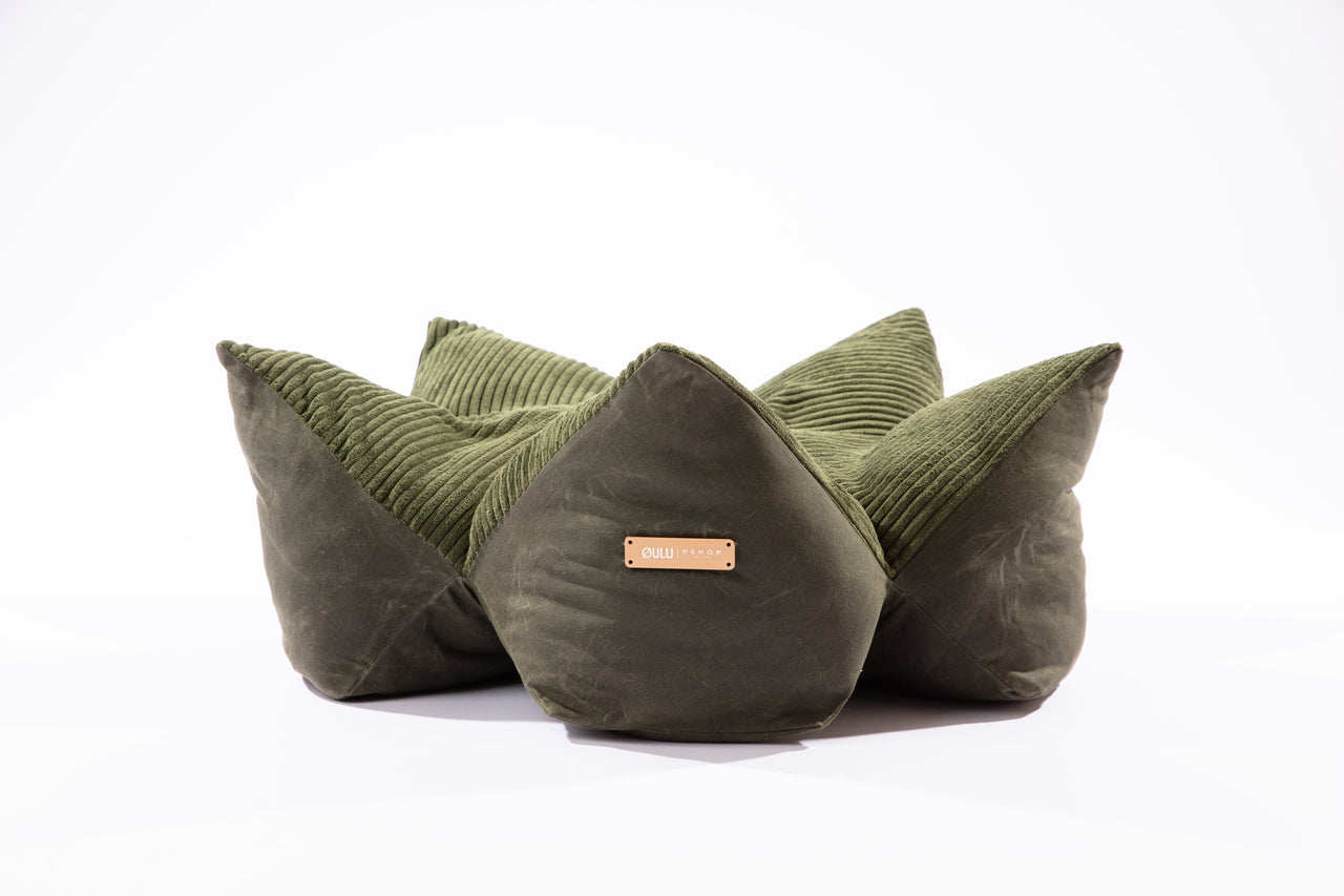 OULU X PEHOM - LIT COUSSIN DOUILLET POUR ANIMAUX DE COMPAGNIE - Bleu marine / Vert olive / Brun canyon