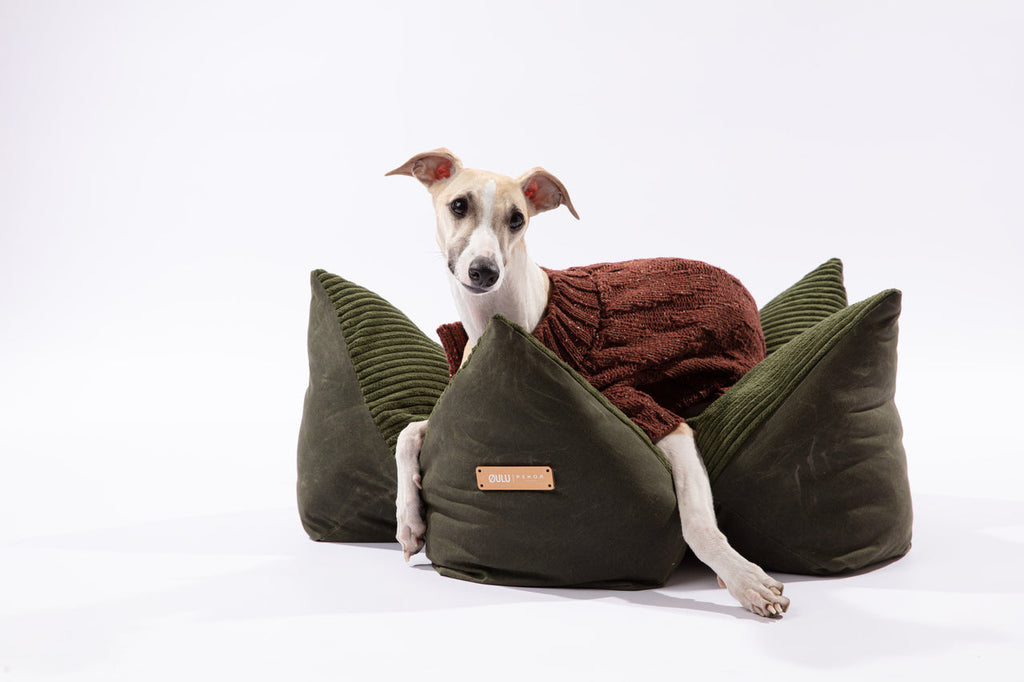 OULU X PEHOM - LIT COUSSIN DOUILLET POUR ANIMAUX DE COMPAGNIE - Bleu marine / Vert olive / Brun canyon