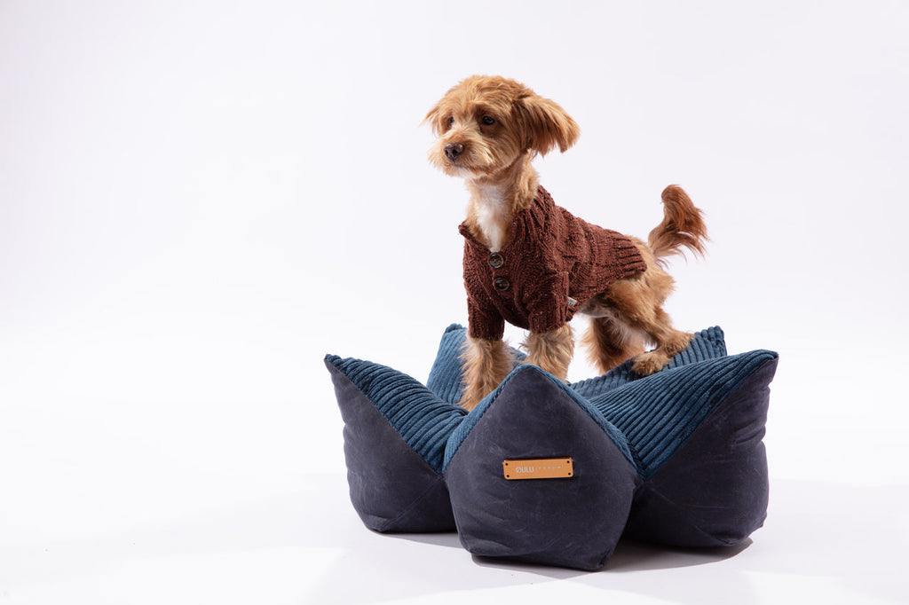 OULU X PEHOM - LIT COUSSIN DOUILLET POUR ANIMAUX DE COMPAGNIE - Bleu marine / Vert olive / Brun canyon