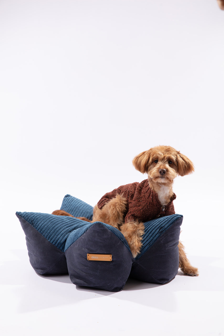 OULU X PEHOM - LIT COUSSIN DOUILLET POUR ANIMAUX DE COMPAGNIE - Bleu marine / Vert olive / Brun canyon
