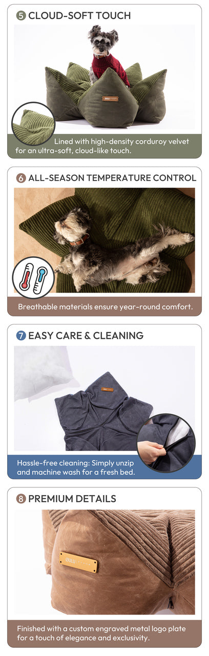 OULU X PEHOM - LIT COUSSIN DOUILLET POUR ANIMAUX DE COMPAGNIE - Bleu marine / Vert olive / Brun canyon