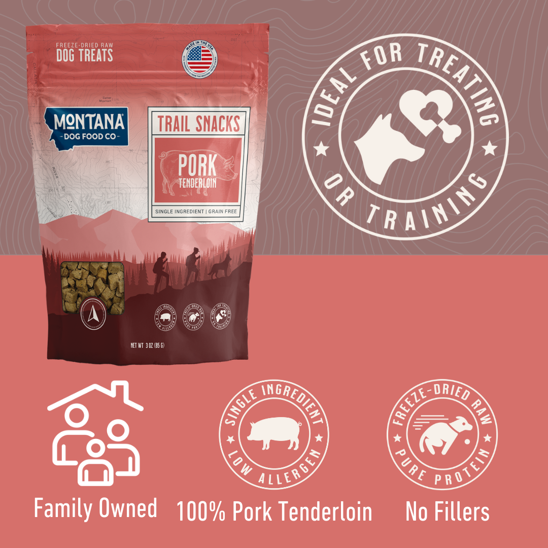 Friandises de porc lyophilisées crues pour chiens 3 oz