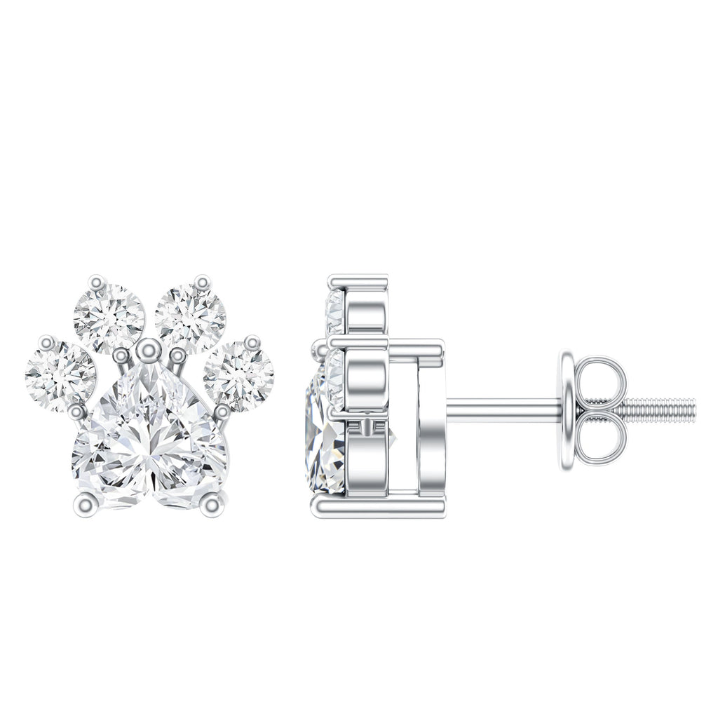 Boucles d'oreilles clous en forme de patte de chien, diamant de laboratoire certifié