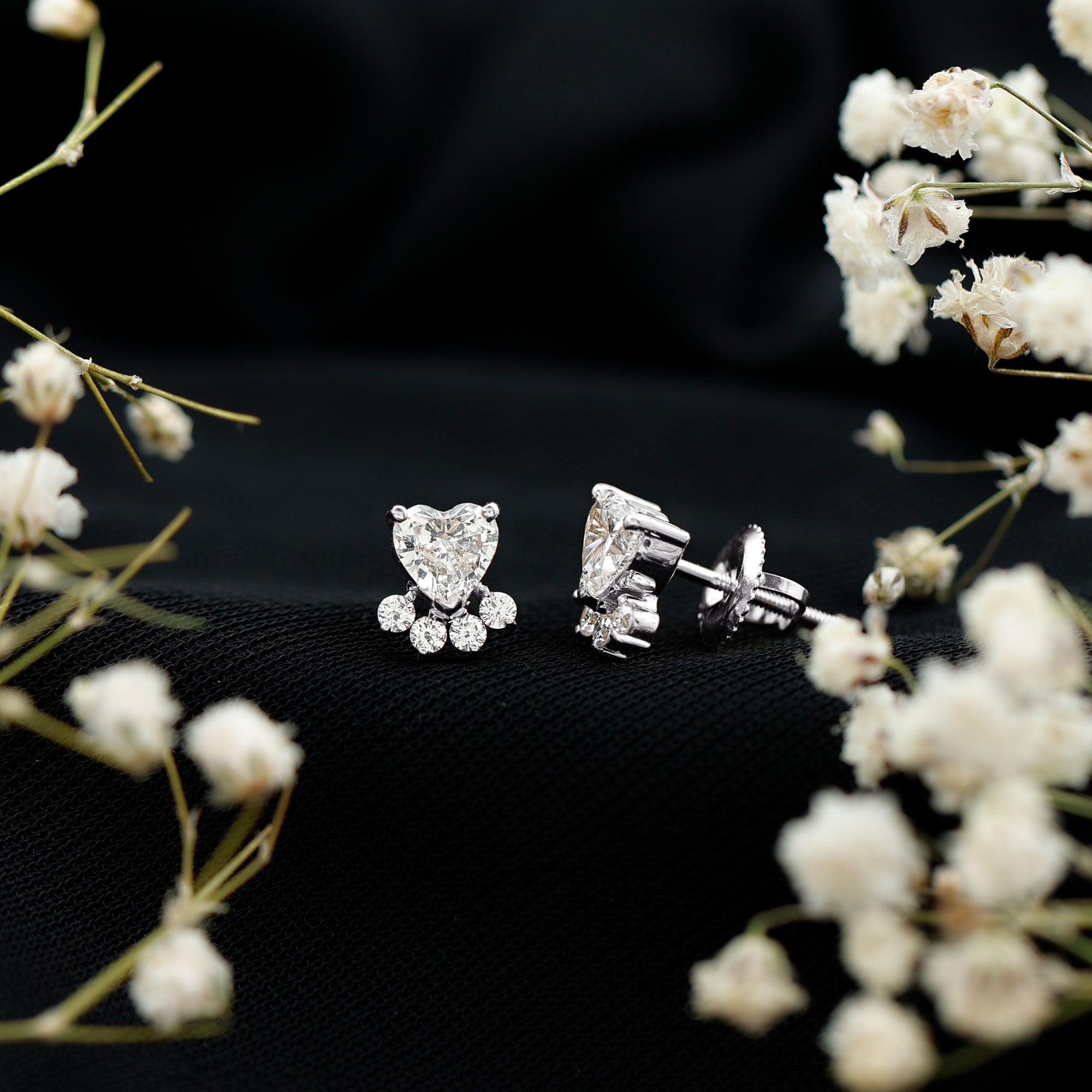Boucles d'oreilles clous en forme de patte de chien, diamant de laboratoire certifié