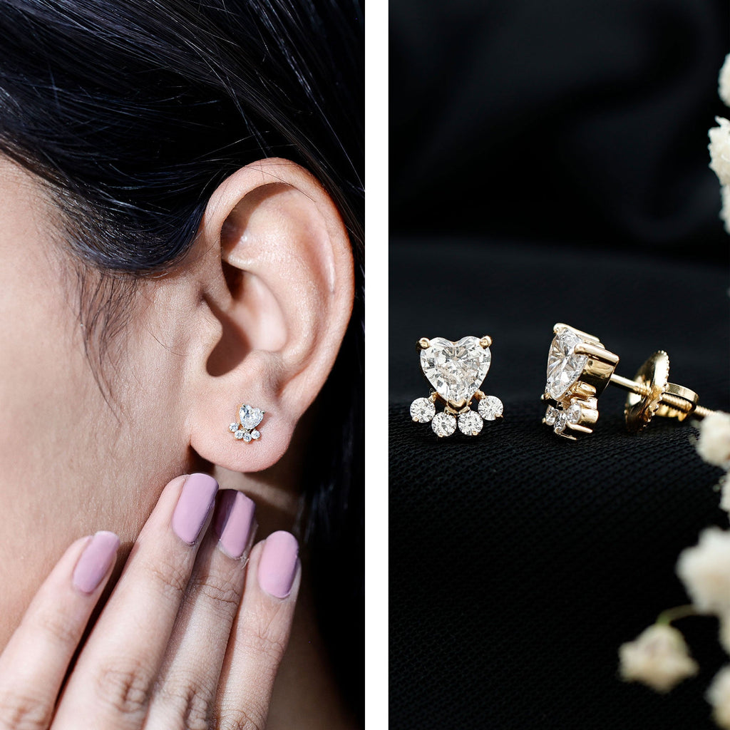 Boucles d'oreilles clous en forme de patte de chien, diamant de laboratoire certifié