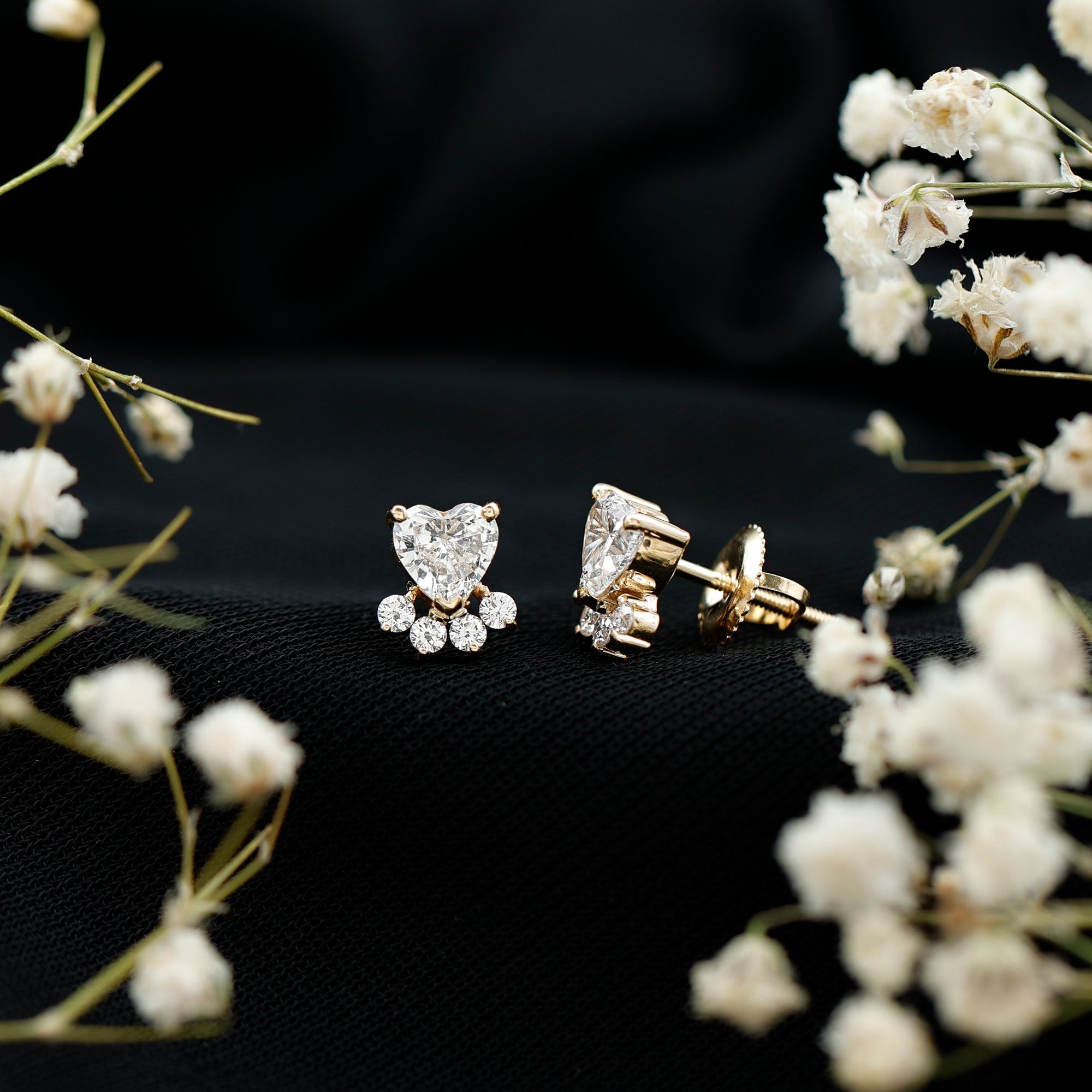 Boucles d'oreilles clous en forme de patte de chien, diamant de laboratoire certifié