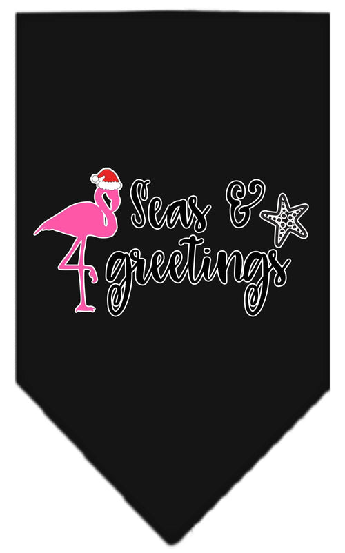 Bandana de Noël pour chien et animal de compagnie, sérigraphiée, "Seas & Greetings"