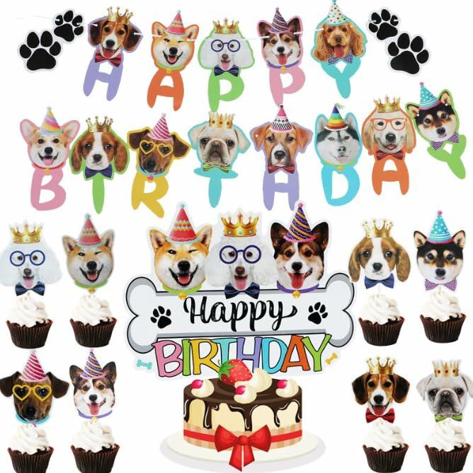 Bannière de fête Veewon générique motif chiens et griffes, papier coloré, taille moyenne