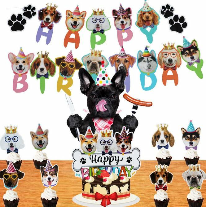 Bannière de fête Veewon générique motif chiens et griffes, papier coloré, taille moyenne