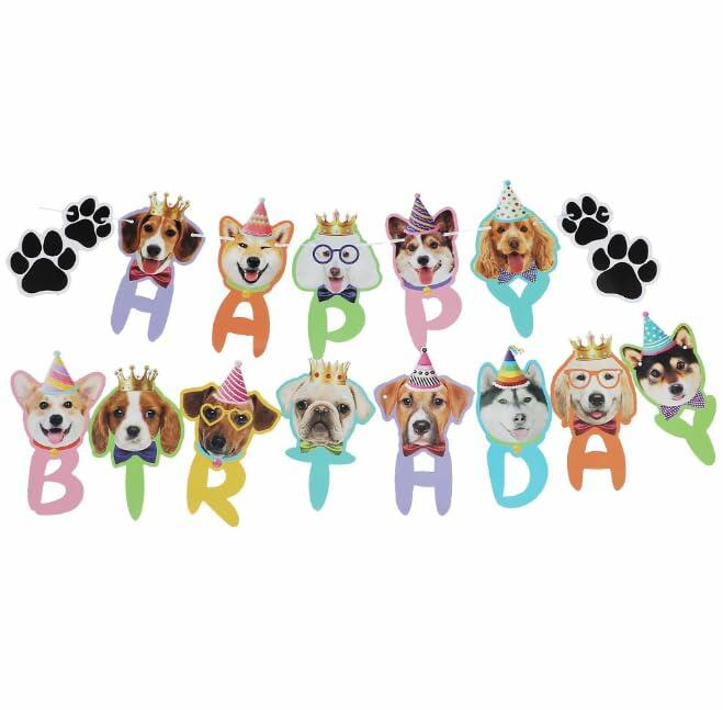 Bannière de fête Veewon générique motif chiens et griffes, papier coloré, taille moyenne